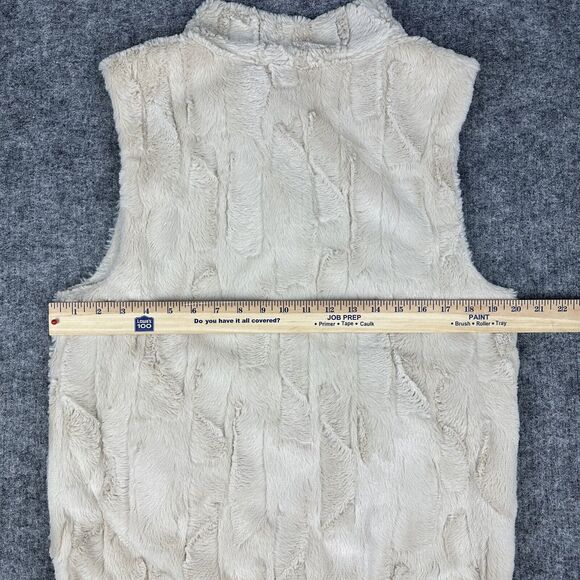 Sanctuary Vest Women Medium Beige Faux Fur Soft Full Zip Tooth Toggle Button - Picture 9 of 12